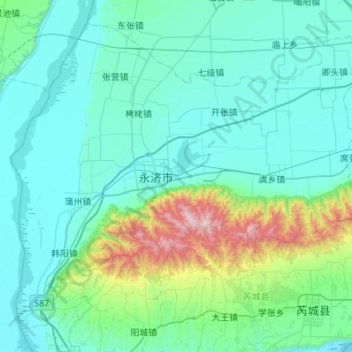 Topografische Karte 永济市, Höhe, Relief