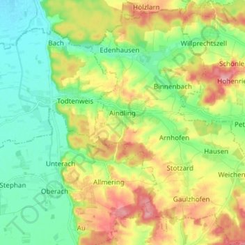 Topografische Karte Aindling, Höhe, Relief