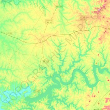 Topografische Karte Russell County, Höhe, Relief