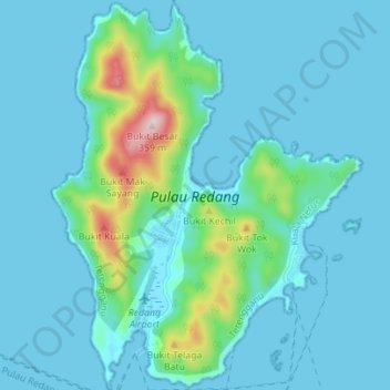Topografische Karte Redang Island, Höhe, Relief