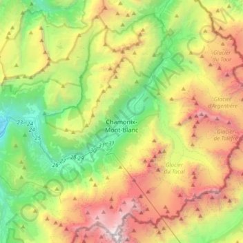Topografische Karte Chamonix-Mont-Blanc, Höhe, Relief