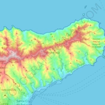 Topografische Karte Anaga, Höhe, Relief