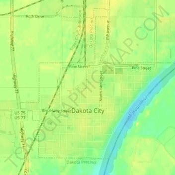 Topografische Karte Dakota City, Höhe, Relief
