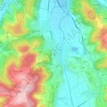 Topografische Karte Staffelbach, Höhe, Relief