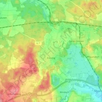 Topografische Karte Eresing, Höhe, Relief