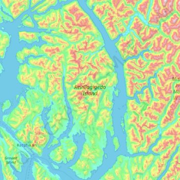 Topografische Karte Revillagigedo Island, Höhe, Relief