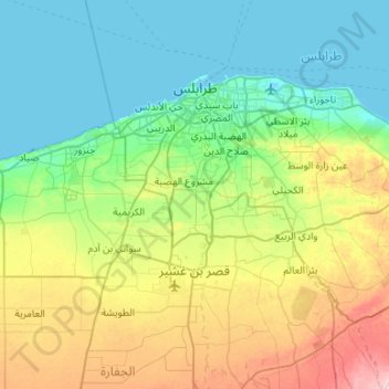Topografische Karte Tripolis, Höhe, Relief