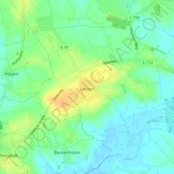 Topografische Karte Linden, Höhe, Relief