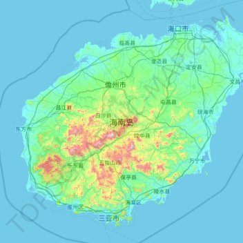 Topografische Karte 海南岛, Höhe, Relief