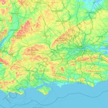 Topografische Karte South East England, Höhe, Relief