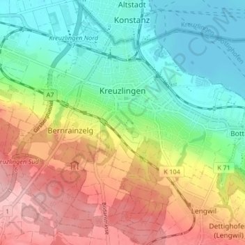 Topografische Karte Kreuzlingen, Höhe, Relief