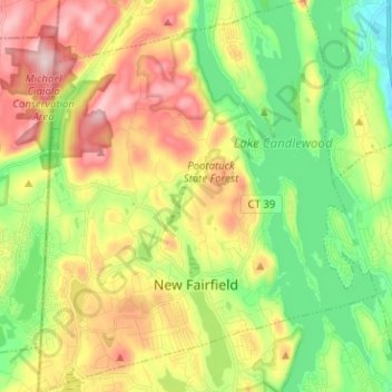Topografische Karte New Fairfield, Höhe, Relief