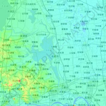 Topografische Karte 扬州市, Höhe, Relief