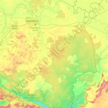 Topografische Karte Jagdalpur Tahsil, Höhe, Relief