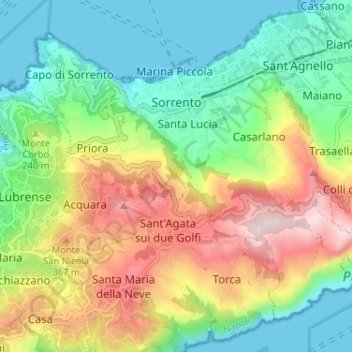 Topografische Karte Sorrento, Höhe, Relief
