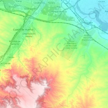 Topografische Karte Torrero-La Paz, Höhe, Relief