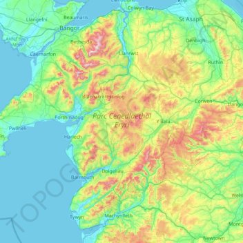 Topografische Karte Gwynedd, Höhe, Relief