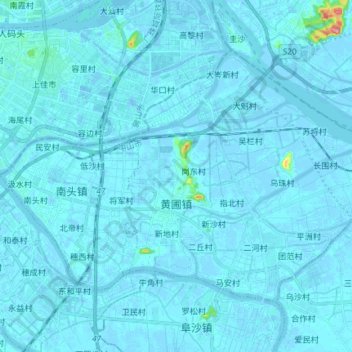 Topografische Karte 黄圃镇, Höhe, Relief