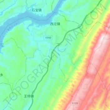 Topografische Karte 西沱镇, Höhe, Relief
