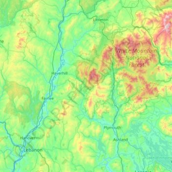 Topografische Karte Grafton County, Höhe, Relief