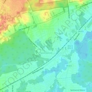 Topografische Karte Spotswood, Höhe, Relief