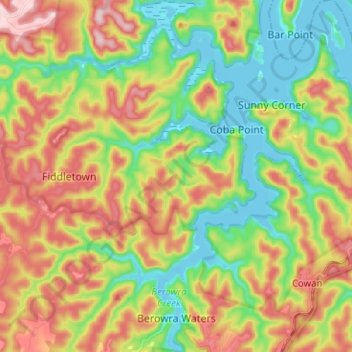 Topografische Karte Berowra Waters, Höhe, Relief