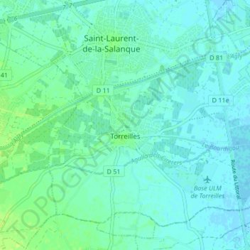 Topografische Karte Torreilles, Höhe, Relief