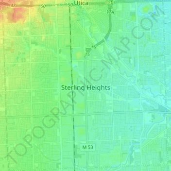 Topografische Karte Sterling Heights, Höhe, Relief