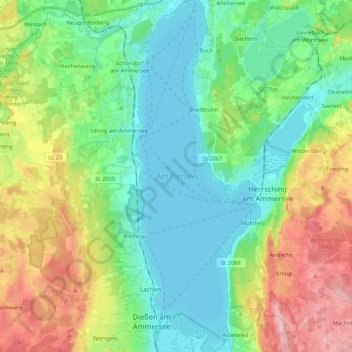 Topografische Karte Ammersee, Höhe, Relief