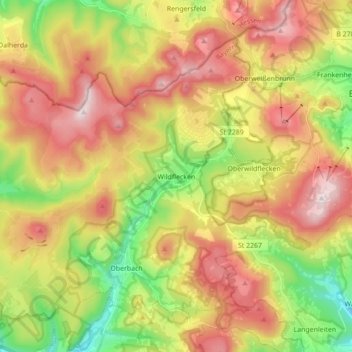 Topografische Karte Wildflecken, Höhe, Relief