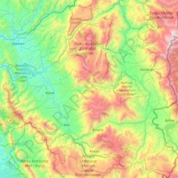 Topografische Karte Qark Dibra, Höhe, Relief