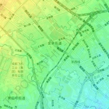 Topografische Karte 金泉街道, Höhe, Relief