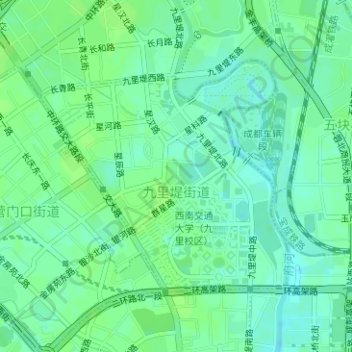 Topografische Karte 九里堤街道, Höhe, Relief