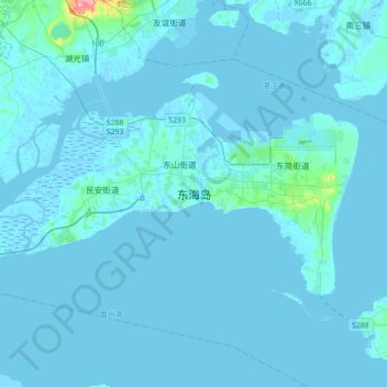 Topografische Karte 东海岛, Höhe, Relief