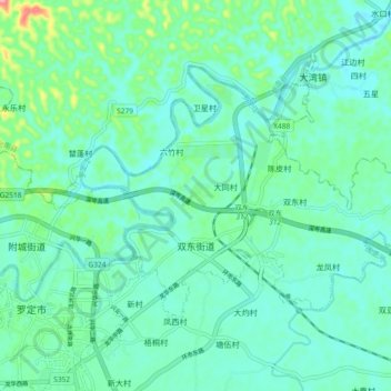 Topografische Karte 双东街道, Höhe, Relief