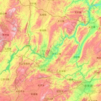 Topografische Karte 余庆县, Höhe, Relief