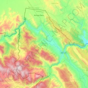 Topografische Karte Arroyo Seco, Höhe, Relief