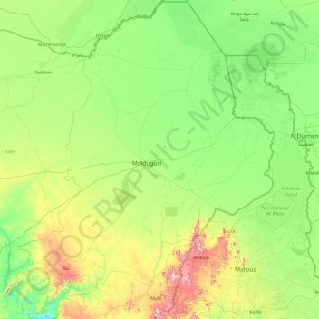 Topografische Karte Borno State, Höhe, Relief