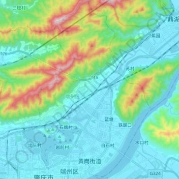 Topografische Karte 黄岗街道, Höhe, Relief