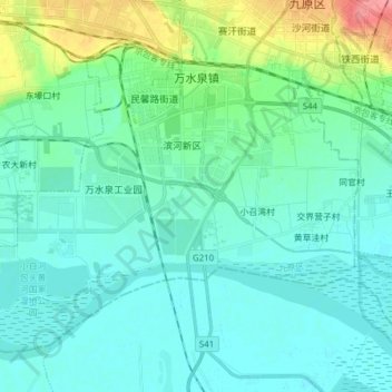 Topografische Karte 万水泉镇, Höhe, Relief