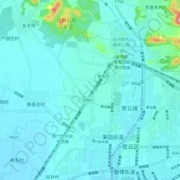 Topografische Karte 密云镇, Höhe, Relief