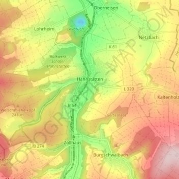 Topografische Karte Hahnstätten, Höhe, Relief