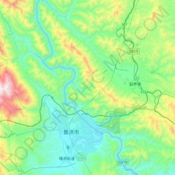 Topografische Karte 允景洪街道, Höhe, Relief