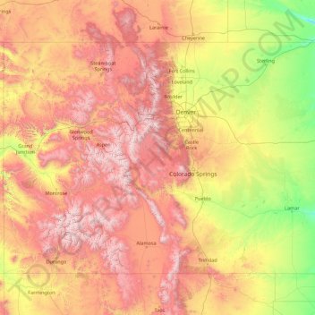 Topografische Karte Colorado, Höhe, Relief