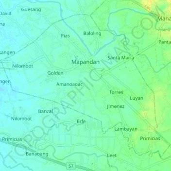 Topografische Karte Mapandan, Höhe, Relief