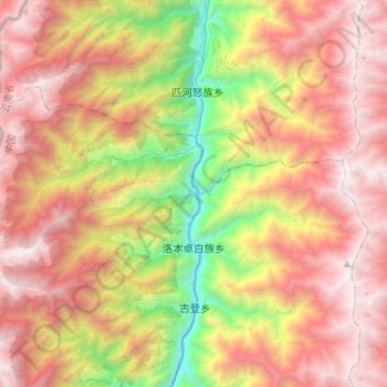 Topografische Karte 洛本卓白族乡, Höhe, Relief