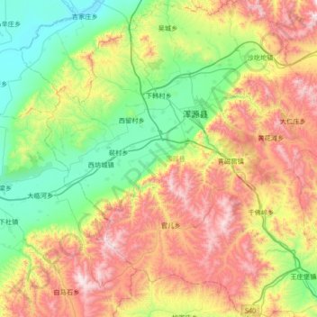 Topografische Karte 浑源县, Höhe, Relief