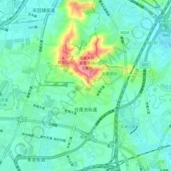Topografische Karte 白莲池街道, Höhe, Relief