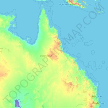 Topografische Karte 昆士兰州, Höhe, Relief