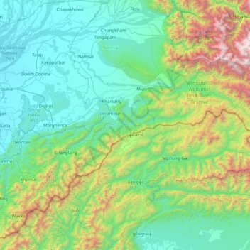 Topografische Karte Changlang District, Höhe, Relief